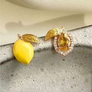 Gold and Yellow rhinestones Lemon stud Earrings